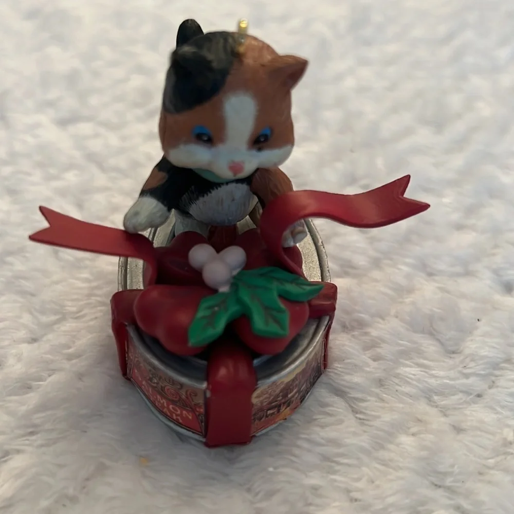 Vintage Resin Christmas Ornaments Cat Bear Owl Set of 3
